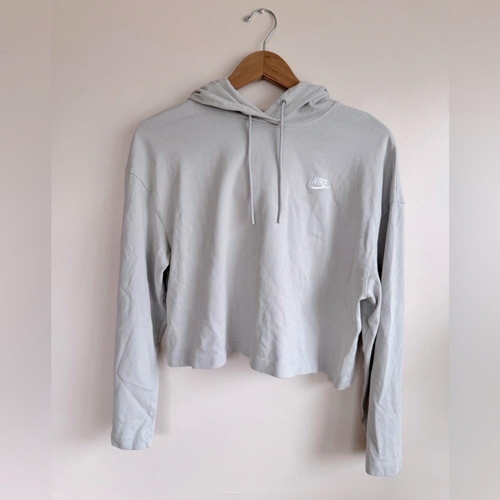 Nike 100% Cotton Cropped Lightweight Light Gray Hoodie - Regular Fit Medium